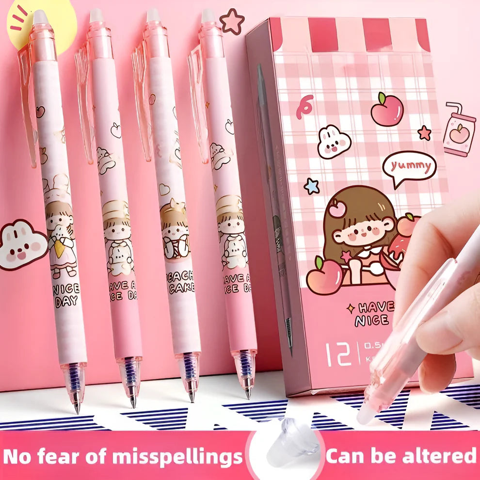 Cute Erasable Gel Pens - Pack of 12