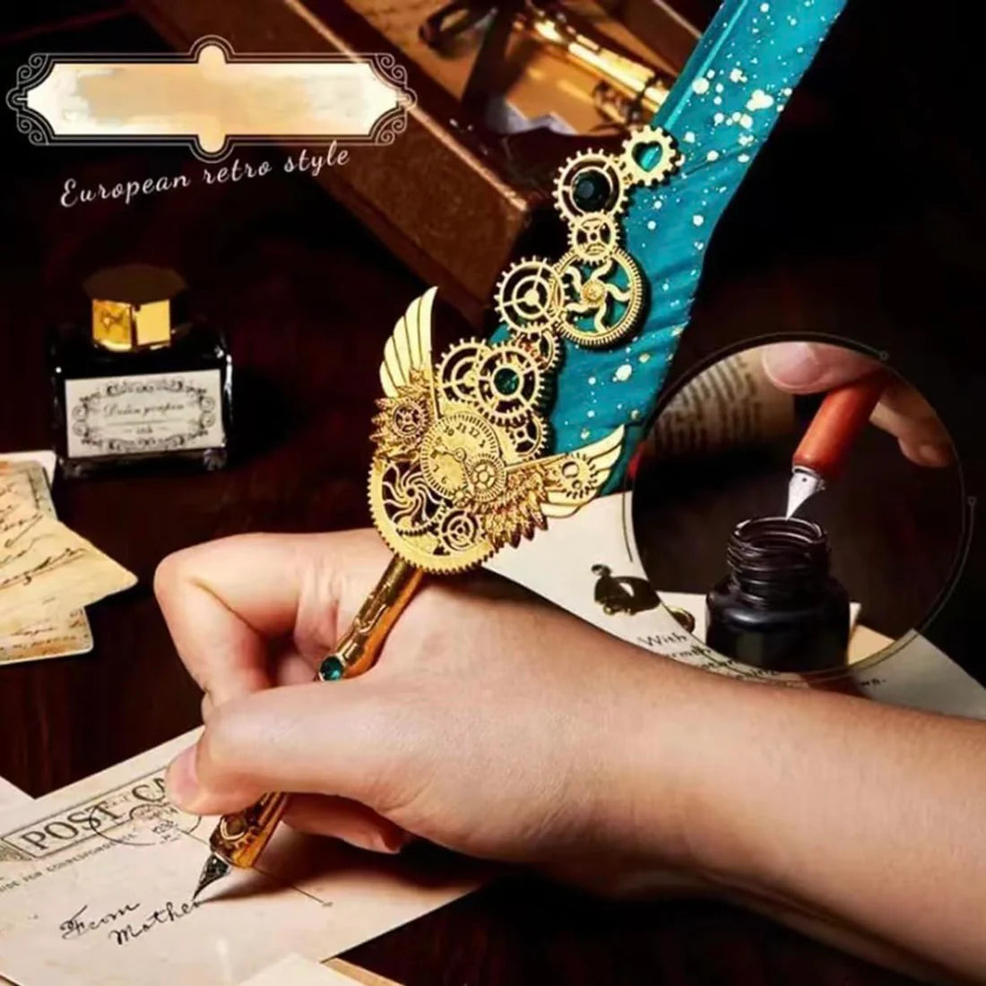 Antique Calligraphy Feather Pen Set | Vintage
