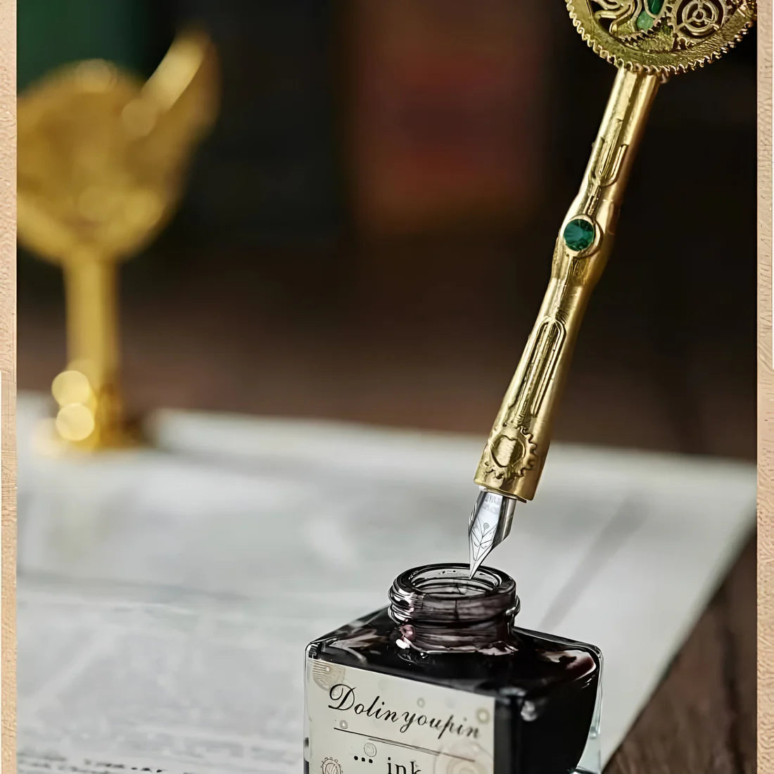 Antique Calligraphy Feather Pen Set | Vintage