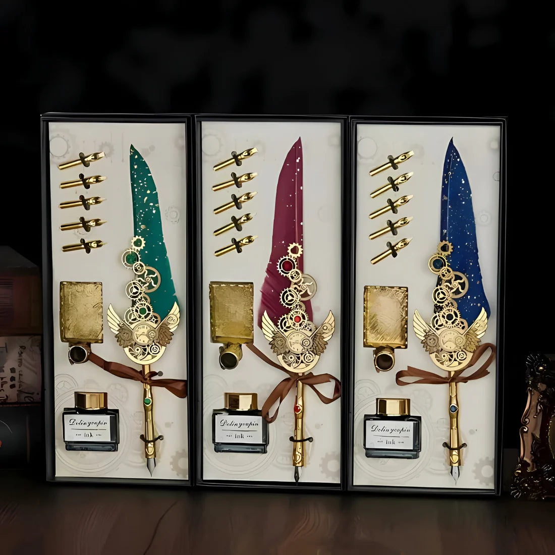Antique Calligraphy Feather Pen Set | Vintage