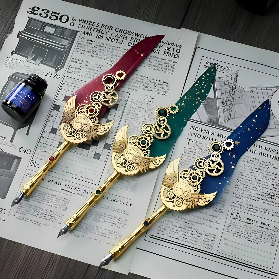 Antique Calligraphy Feather Pen Set | Vintage
