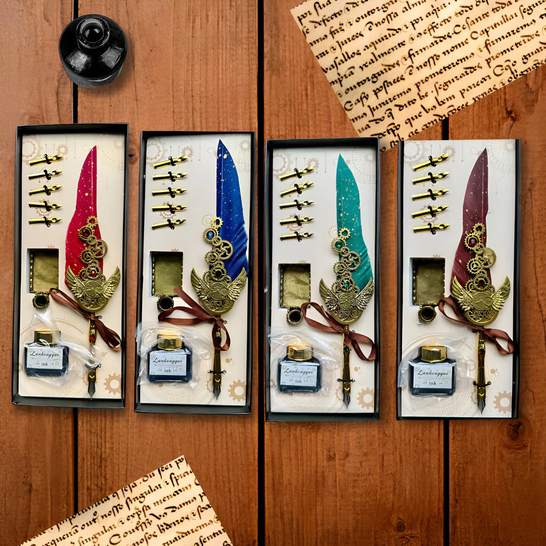 Antique Calligraphy Feather Pen Set | Vintage