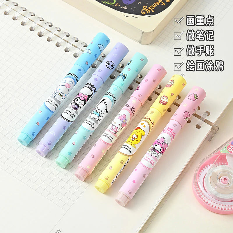 Sanrio Kawaii Fluorescent Marker Set – 6 Colors