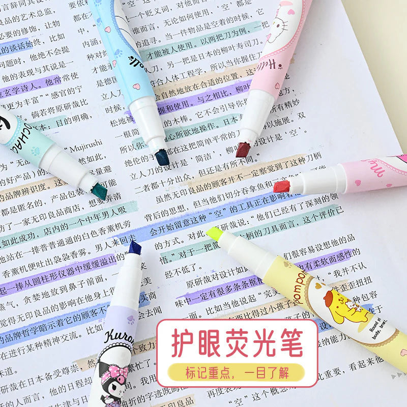 Sanrio Kawaii Fluorescent Marker Set – 6 Colors