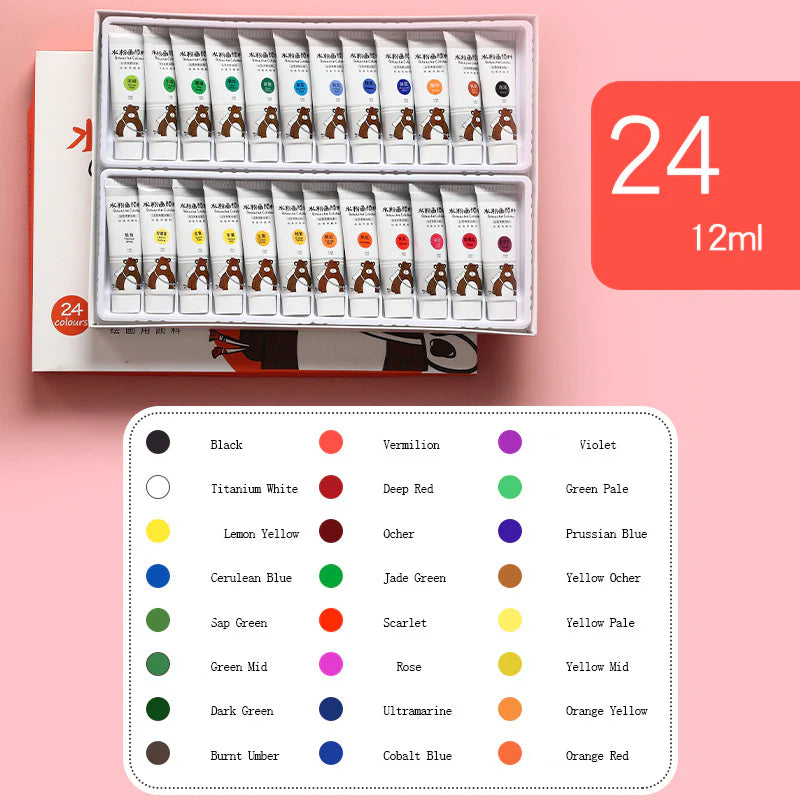 Vibrant Artist 24-Color Watercolor Tube Paint Set (12ml Tubes)
