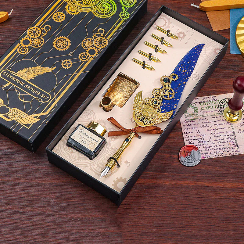 Antique Calligraphy Feather Pen Set | Vintage