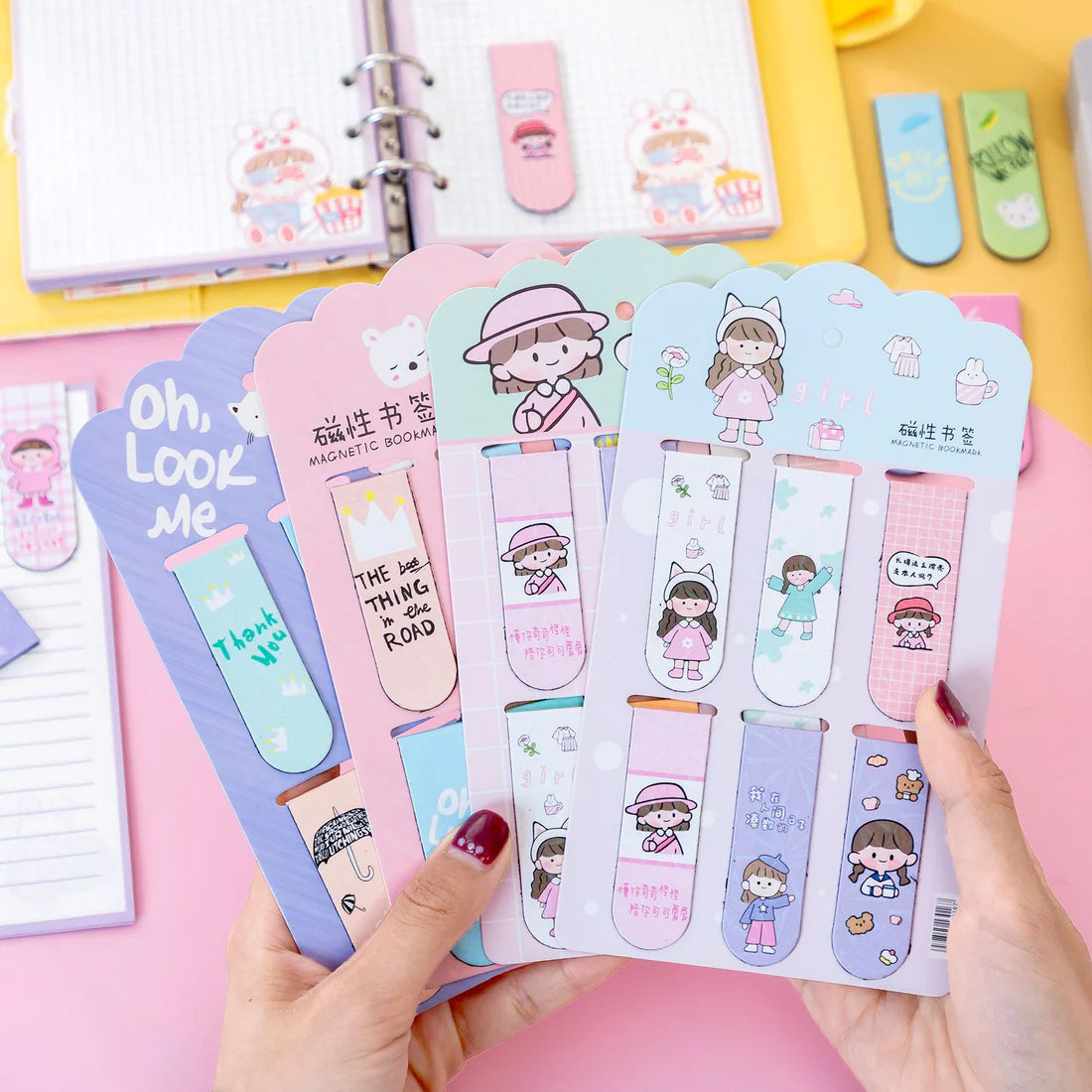 Cute Magnetic Cartoon Bookmarks Set (Pack of 6)