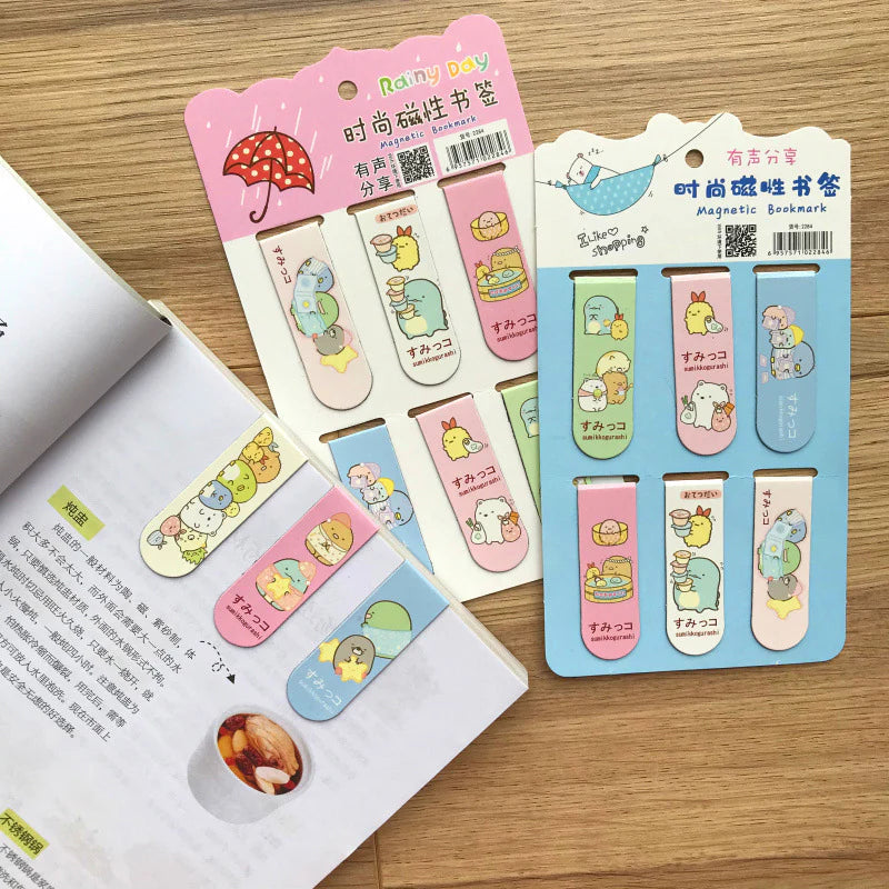 Cute Magnetic Cartoon Bookmarks Set (Pack of 6)